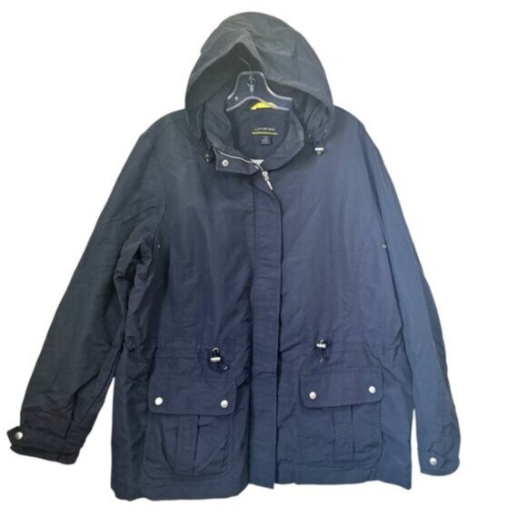 Land’s End Vintage Anorak Weatherproof Hood Zip Lightweight Rain Jacket Navy XL - Picture 2 of 16